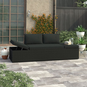 Sezlong cu perne, negru, poliratan - V46224V