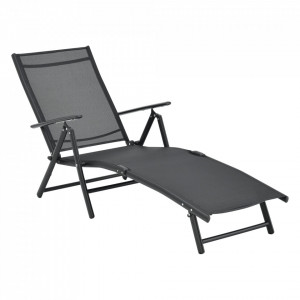 Sezlong cu spatar reglabil si cadru aluminiu, negru - P76830642 - Img 3
