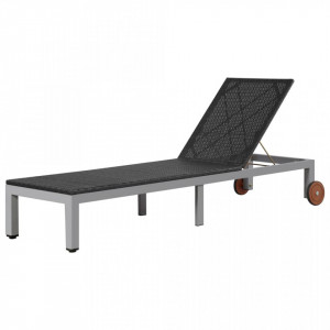 Șezlong de plajă cu roți, negru, poliratan - V43975V - Img 2