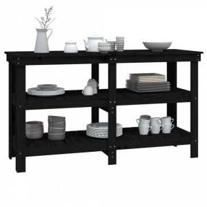 Banc de lucru, negru, 142,5x50x80 cm, lemn masiv pin - V823653V - Img 4