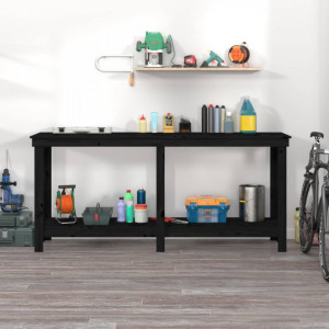 Banc de lucru, negru, 180x50x80 cm, lemn masiv pin - V822515V - Img 3