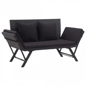 Banca de gradina cu perne, negru, 176 cm, poliratan - V46233V