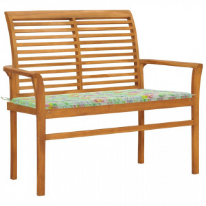 Bancă de grădină, pernă model frunze, 112 cm, lemn masiv tec - V3062661V