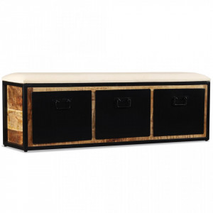 Banca depozitare 3 sertare, lemn masiv de mango, 120x30x40 cm - V244581V - Img 4