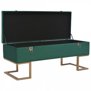 Bancheta cu un compartiment de depozitare verde 105 cm catifea - V247570V - Img 2