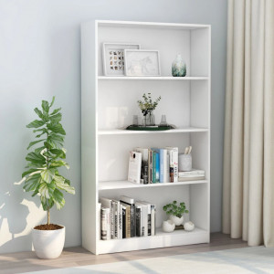 Biblioteca cu 4 rafturi, alb, 80 x 24 x 142 cm, PAL - V800909V - Img 1