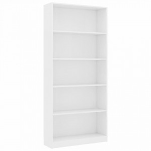 Biblioteca cu 5 rafturi, alb, 80 x 24 x 175 cm, PAL - V800918V - Img 2