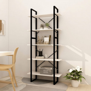 Bibliotecă cu 5 rafturi, alb, 80x30x175 cm, lemn masiv de pin - V3081994V - Img 2