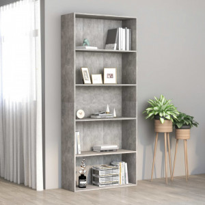 Biblioteca cu 5 rafturi, gri beton, 80 x 30 x 189 cm, PAL - V801030V