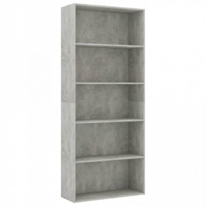 Biblioteca cu 5 rafturi, gri beton, 80 x 30 x 189 cm, PAL - V801030V - Img 2