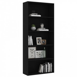 Biblioteca cu 5 rafturi, negru, 80 x 30 x 189 cm, PAL - V801027V - Img 3