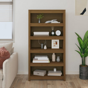 Bibliotecă, maro miere, 80x35x154 cm, lemn masiv de pin - V821692V - Img 2