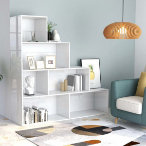 Bibliotecă/Separator cameră alb extralucios 155x24x160 cm PAL - V800663V - Img 2