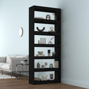 Bibliotecă/Separator cameră negru 80x30x199,5 cm lemn masiv pin - V808207V - Img 3