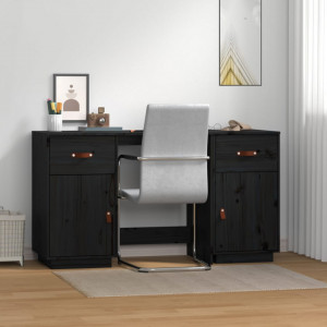 Birou cu dulapuri, negru, 135x50x75 cm, lemn masiv de pin - V3107848V - Img 2