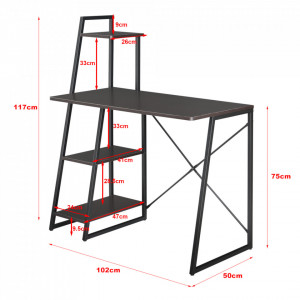 Birou cu rafturi, negru/efect lemn de nuc - P65862404 - Img 3