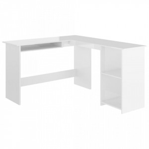 Birou de colt in forma de L alb extralucios 120x140x75 cm PAL - V800753V - Img 2