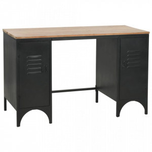 Birou dublu cu piedestal, lemn masiv brad si otel, 120x50x76 cm - V246422V