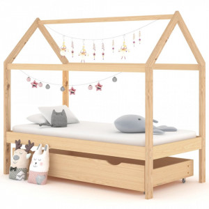 Cadru pat pentru copii, cu un sertar, 80x160 cm, lemn masiv pin - V322137V - Img 2