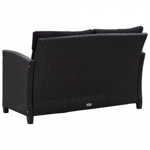 Canapea de gradina cu 2 locuri cu perne, negru, 124 cm, poliratan - V46155V - Img 3