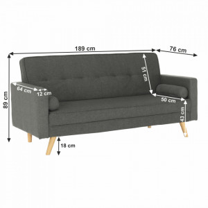 Canapea extensibilă, material gri, 186x75x89 cm - TP227595 - Img 20