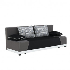 Canapea extensibilă, material textil negru/gri/perne gri cu model, 203x73/83x91 cm - TP96963 - Img 11