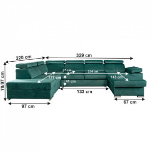Canapea, smarald, dreapta, 329x220x79/97 cm - TP302086 - Img 9