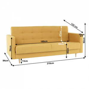 Canapea tapiţat 3 locuri, material textil muştar, 207x92x94 cm - TP209299 - Img 20