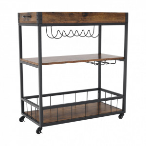 Cărucior de servire, culoarea stejar smoke/negru, 80x40x90 cm - TP276316 - Img 10