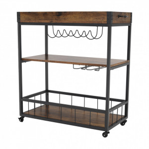 Cărucior de servire, culoarea stejar smoke/negru, 80x40x90 cm - TP276316 - Img 16