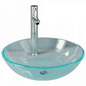 Chiuvetă rotunda cu robinet si scurgere tip push, sticlă - V3098439V - Img 1