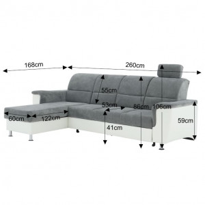 Colţar mic, piele ecologică alb/material textil gri, model stânga, 260x86/106x168 cm - TP149895 - Img 7