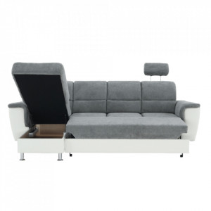 Colţar mic, piele ecologică alb/material textil gri, model stânga, 260x86/106x168 cm - TP149895 - Img 17