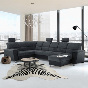 Colţar, piele eco neagră/textil gri închis, stânga - TP149897 - Img 5