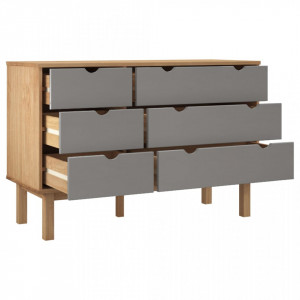 Comodă cu sertar, maro și gri, 113,5x39,5x73 cm, lemn masiv pin - V348586V - Img 4