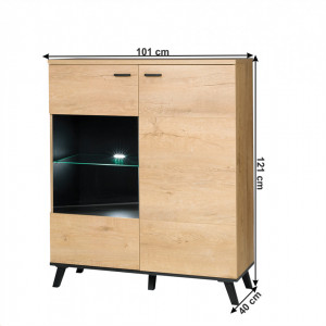 Comodă cu sticlă stejar și negru, 101x40x121 cm - TP263074 - Img 2