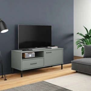Comodă TV cu picioare metalice, gri, lemn masiv pin - V351022V - Img 2