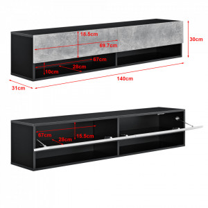 Comoda TV de perete cu 2 usi si 2 rafturi, negru/efect beton - P73294038 - Img 3