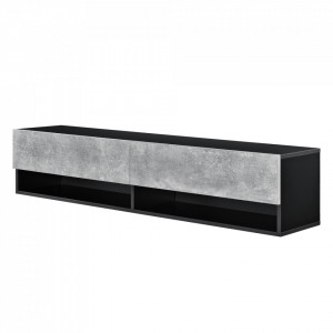 Comoda TV de perete cu 2 usi si 2 rafturi, negru/efect beton - P73294038 - Img 4