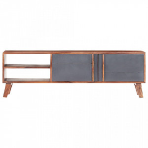 Comoda TV, gri, 140 x 30 x 45 cm, lemn masiv de sheesham - V286369V - Img 3