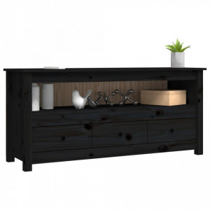 Comodă TV, negru, 114x35x52 cm, lemn masiv de pin - V821506V - Img 4