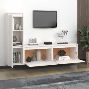 Comode TV, 3 buc., alb, lemn masiv de pin - V3100120V - Img 3