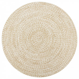 Covor manual, alb si natural, 150 cm, iuta - V133724V