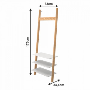 Cuier cu rafturi, alb și bambus, 63x175x34 cm - TP256926 - Img 2