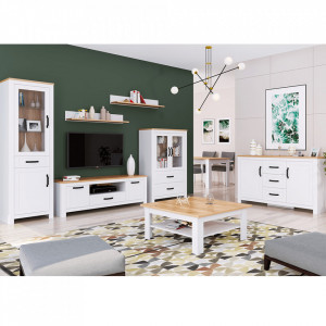 Dulap cu poliţe, alb culoarea stejar craft auriu - TP263909 - Img 2