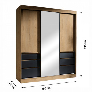 Dulap cu uşi glisante, culoarea stejar și negru - TP263129 - Img 2