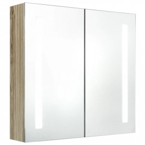 Dulap de baie cu oglindă și LED, stejar, 62x14x60 cm - V326522V