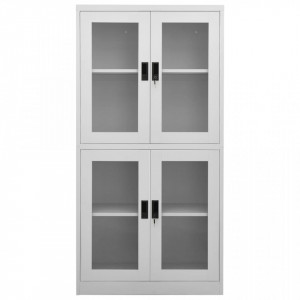 Dulap de birou gri deschis 90x40x180 cm oțel/sticlă securizată - V335939V - Img 3