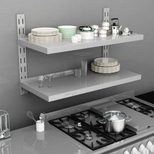 Etajera de perete cu doua rafturi, 100 x 30 cm, otel inoxidabil - V51047V