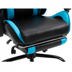 Fotoliu birou / gaming cu suport picioare, negru și albastru, 64x121-131x53-81 cm - TP266175 - Img 12